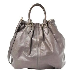 Miu Miu Astro Gray Calf Hide Leather Boho Shoulder Bag Gold Hardware Designer